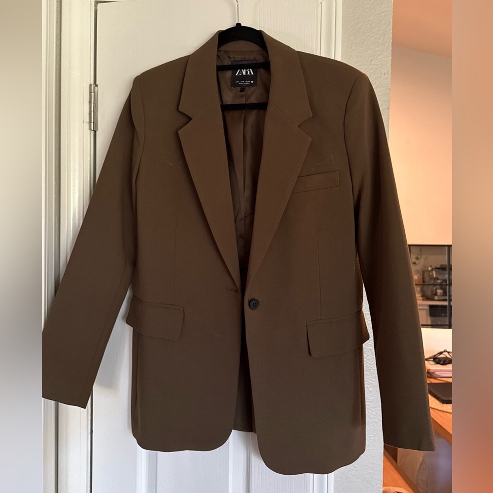 Zara Brown Single-Button Women's Blazer